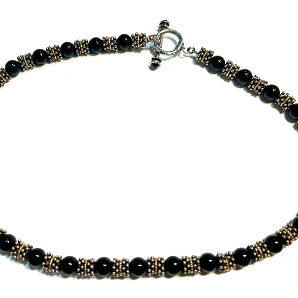 Onyx and Sterling Silver Beaded Necklace